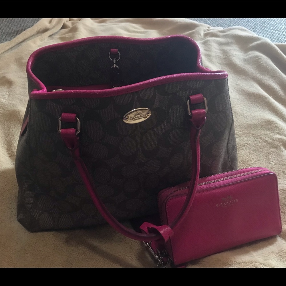 Coach handbag with matching wallet.